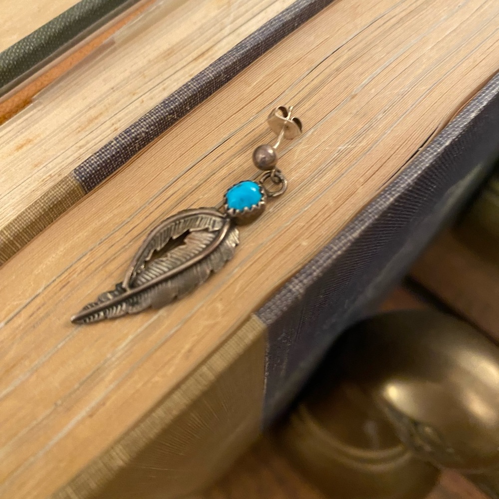 Single Sterling Silver Turquoise Feather Earrings